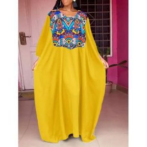Beautiful Yellow Ankara Design Maxi Abaya Gown